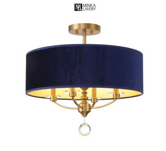 Minka Lavery Van Noord 4 Light 21" Wide Semi-Flush Ceiling Fixture with Blue Velvet Shade